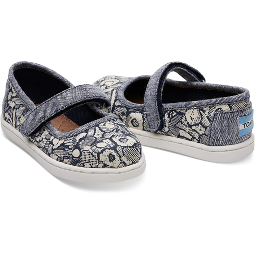 Toms Navy Floral Camo Tiny Toms Mary Janes