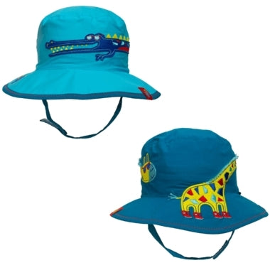 Calikids Boys Cotton Reversible Summer Hat - Crocodile/Giraffe