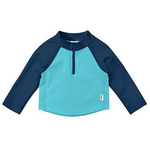 iPlay Long Sleeve Zip Rashguard Shirt-Navy & Aqua Colorblock