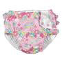 iPlay Ruffle Snap Reusable Absorbent Swimsuit Diaper-Light Pink DragonFly Floral