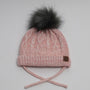 Calikids Cotton Cabled Knit Baby Hat - Pink Mix with Grey Pom Pom