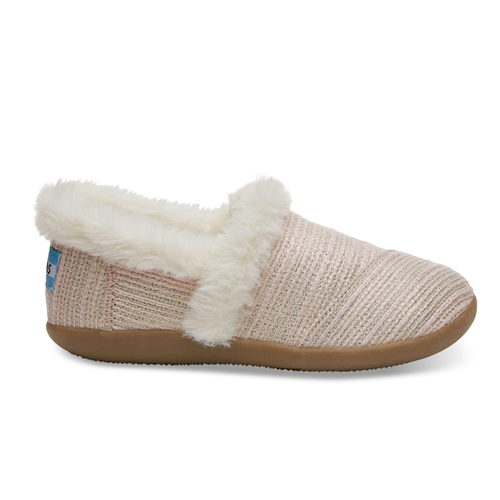 Toms Pink Metallic Woven Youth House Slippers